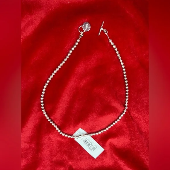 Lauren Ralph Lauren Logo Padlock Charm Beaded Collar Necklace Sterling Silver - Picture 8 of 11